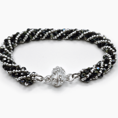 black & silver spiral with bright silver plated pave crystal magnetic clasp and chain guard