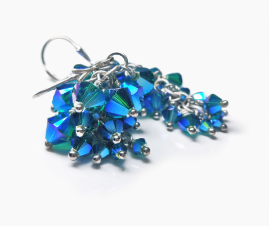 Swarovski Blue Emerald A/B Crystal Earrings In Sterling Silver
