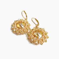 Swarovski Golden Topaz Crystal Earrings 1 inch in size on gold studs, leverback or hooks.