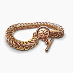 Gorgeous two tone flat persian chain bracelet in Pure Copper and Jeweler's Bronze saw cut rings.