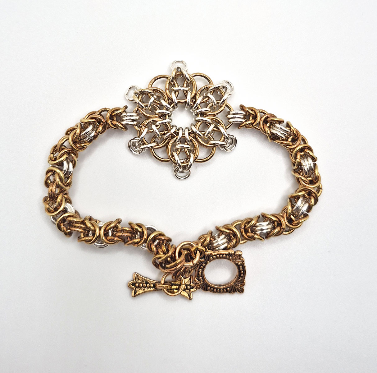 Gold & Silver Flower Chain Bracelet - Image 4