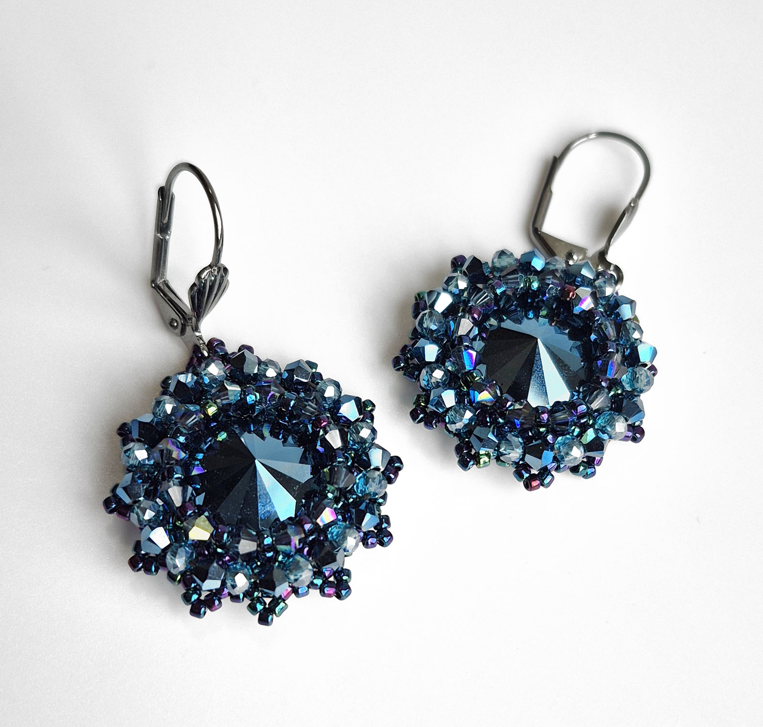 Metallic Blue Swarovski Crystal Earrings