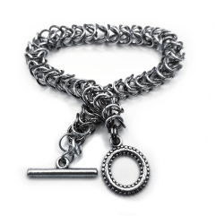 Silver and Gunmetal Gender Neutral Box Chainmaille patterned bracelet