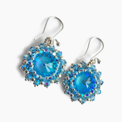 Ultra Blue AB Primero Austrian Crystal with Swarovski crystal beads on Sterling Silver fish hook earring findings